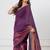 Purple solid mul cotton with zari stripes and tassels saree