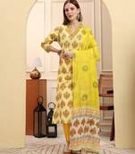 yellow ethnic motifs sequins work straight kurta trouser dupatta set