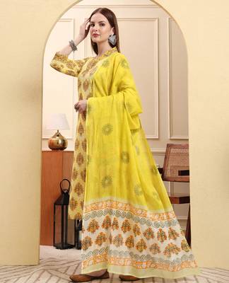 yellow ethnic motifs sequins work straight kurta trouser dupatta set 2
