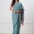Sky blue colorblocked mul cotton with stripes and tassels saree