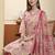 Yufta pink pure cotton floral thread work straight kurta trouser dupatta set
