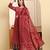 Yufta maroon pure cotton floral sequins work a-line kurta trouser dupatta set