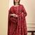 Yufta maroon pure cotton floral sequins work a-line kurta trouser dupatta set
