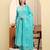 Yufta blue pure cotton floral thread work anarkali kurta trouser dupatta set