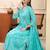 Yufta blue pure cotton floral thread work anarkali kurta trouser dupatta set