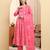 Yufta pink pure cotton floral thread work anarkali kurta trouser dupatta set
