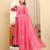 Yufta pink pure cotton floral thread work anarkali kurta trouser dupatta set