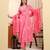 Yufta pink pure cotton floral thread work anarkali kurta trouser dupatta set