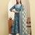 Yufta blue pure cotton thread work anarkali kurta trouser dupatta set