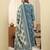 Yufta blue pure cotton thread work anarkali kurta trouser dupatta set