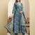 Yufta blue pure cotton thread work anarkali kurta trouser dupatta set