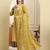 Yufta yellow pure cotton thread work straight kurta trouser dupatta set