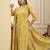 Yufta yellow pure cotton thread work straight kurta trouser dupatta set
