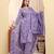 Yufta purple pure cotton thread work straight kurta trouser dupatta set