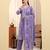 Yufta purple pure cotton thread work straight kurta trouser dupatta set