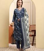 navy blue pure cotton kurta dupatta pant set