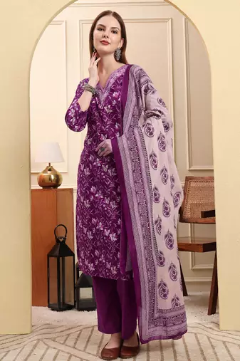 Yufta violet pure cotton kurta dupatta pant set