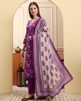violet pure cotton kurta dupatta pant set 2
