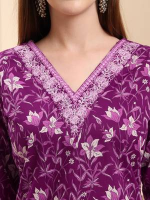 violet pure cotton kurta dupatta pant set 4