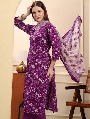 violet pure cotton kurta dupatta pant set 5