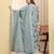Yufta sky blue pure cotton thread work anarkali kurta trouser dupatta set