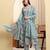 Yufta sky blue pure cotton thread work anarkali kurta trouser dupatta set