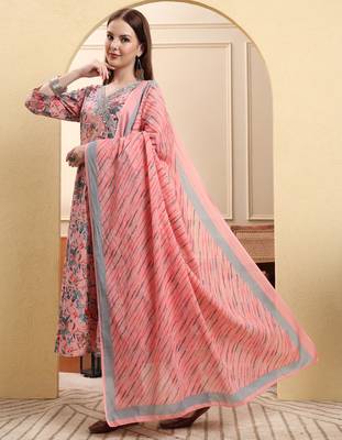 light pink pure cotton thread work anarkali kurta trouser dupatta set 2