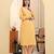 Yufta yellow pure cotton beads and stones straight kurta trouser dupatta set