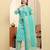 Yufta sea green pure cotton beads and stones straight kurta trouser dupatta set