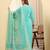 Yufta sea green pure cotton beads and stones straight kurta trouser dupatta set