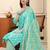 Yufta sea green pure cotton beads and stones straight kurta trouser dupatta set