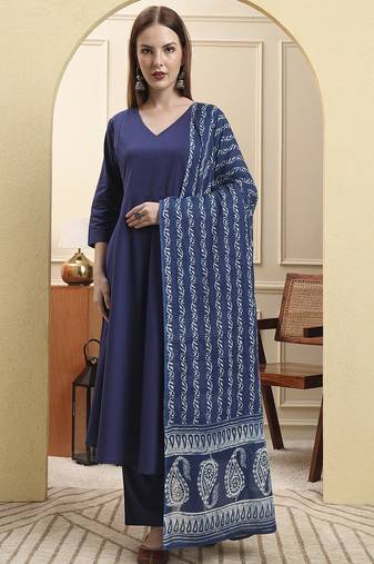 Yufta blue floral a-line maternity kurta trouser dupatta set