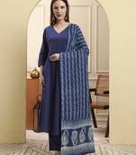 blue floral a-line maternity kurta trouser dupatta set