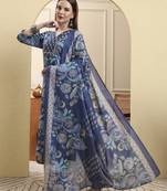blue beads and stones straight kurta trouser dupatta set