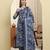 Yufta blue beads and stones straight kurta trouser dupatta set