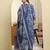 Yufta blue beads and stones straight kurta trouser dupatta set