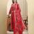 Yufta red beads and stones straight kurta trouser dupatta set
