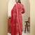Yufta red beads and stones straight kurta trouser dupatta set