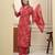 Yufta red beads and stones straight kurta trouser dupatta set
