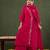 Yufta pink silk blend dori embroidery angrakha kurta set with divider palazzo