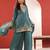 Yufta turquoise blue embroidered straight kurta palazzo dupatta set