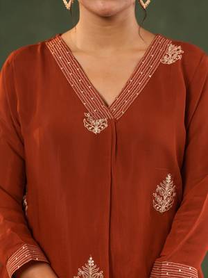 orange mul chanderi a-line kurta trouser set 4