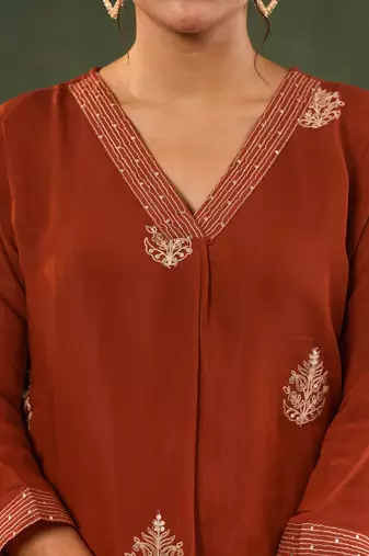 orange mul chanderi a-line kurta trouser set