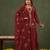 Yufta red embroidered straight silk blend long sleeves kurti palazzo dupatta set
