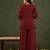 Yufta red embroidered straight silk blend long sleeves kurti palazzo dupatta set