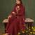 Yufta red embroidered straight silk blend long sleeves kurti palazzo dupatta set