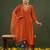 Yufta orange silk blend kurta set with embroidery