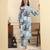 Yufta blue textured print straight kurta trouser set