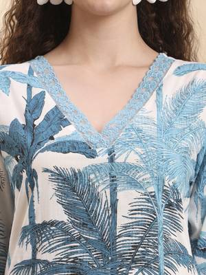 blue textured print straight kurta trouser set 4