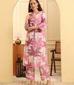 pink textured print straight kurta trouser set